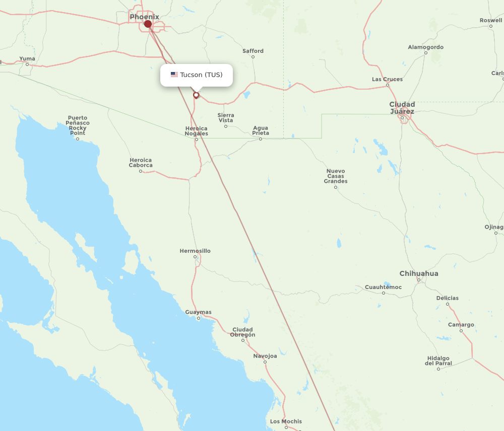 Culiacan - Tucson route map and flight paths