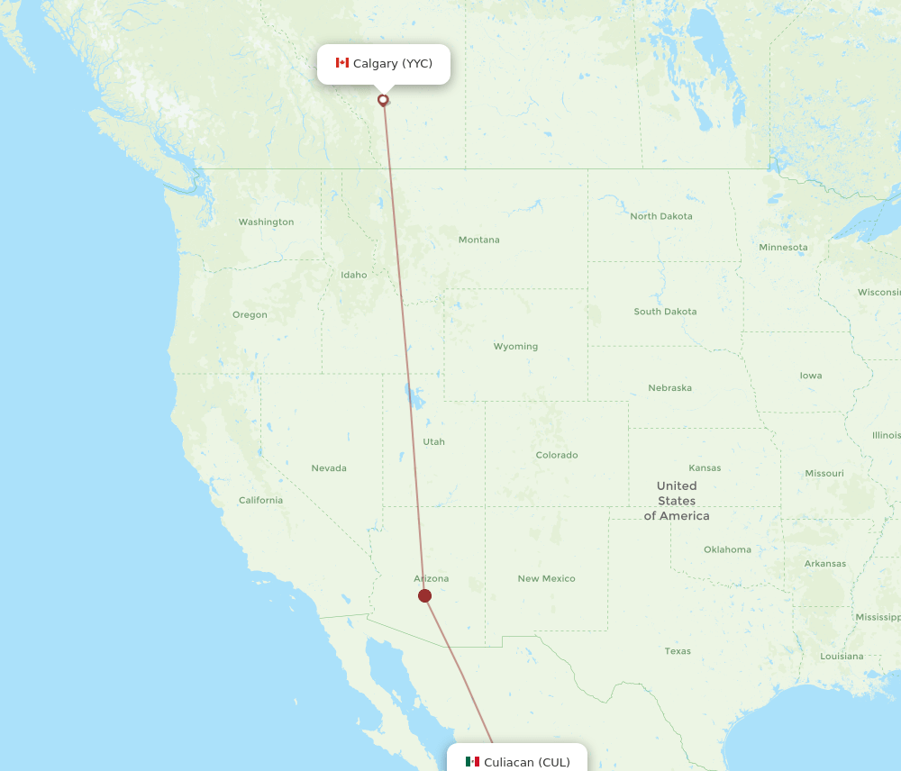 Culiacan - Calgary route map and flight paths