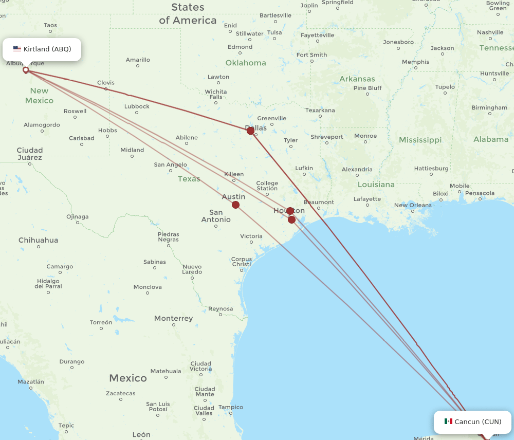 CUN-ABQ flight routes