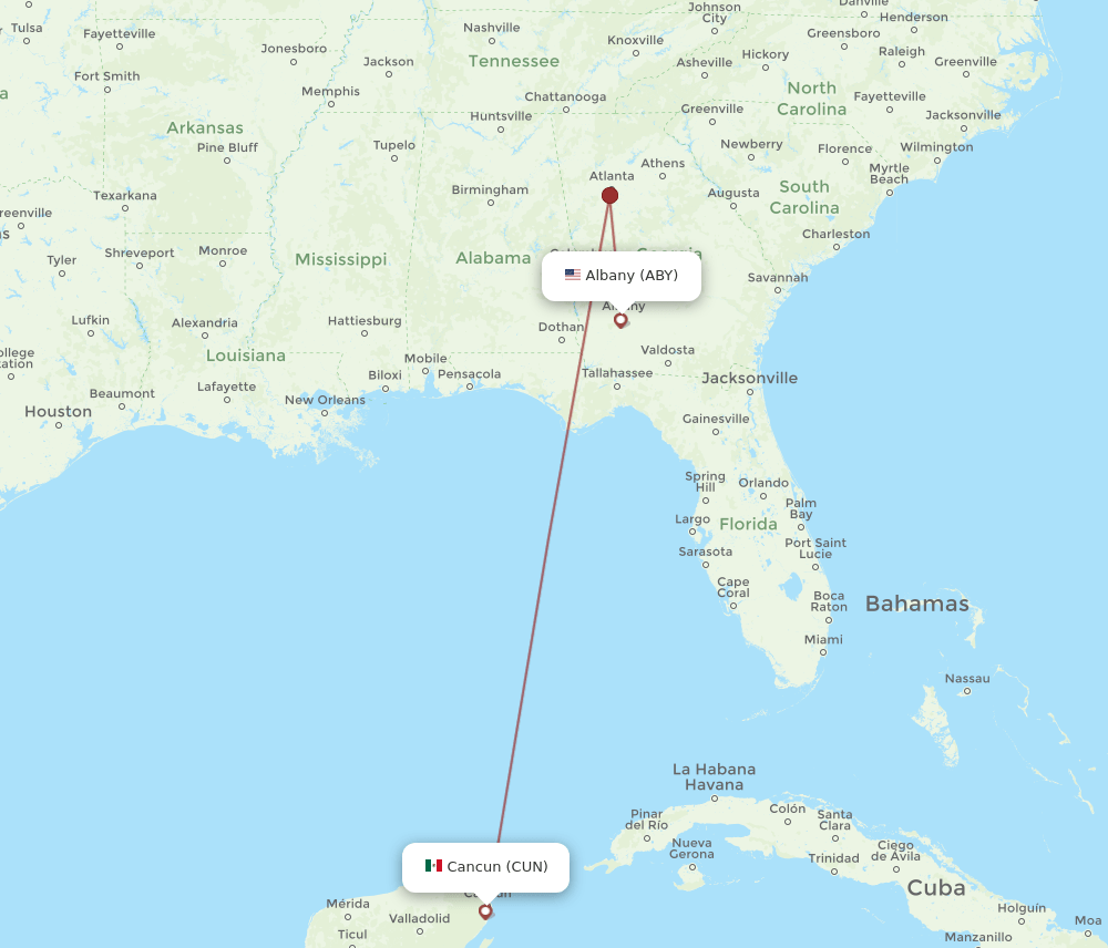 CUN-ABY flight routes