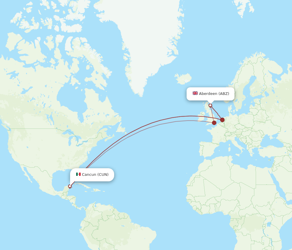 CUN to ABZ flights and routes map