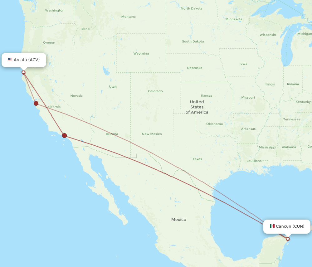 CUN-ACV flight routes