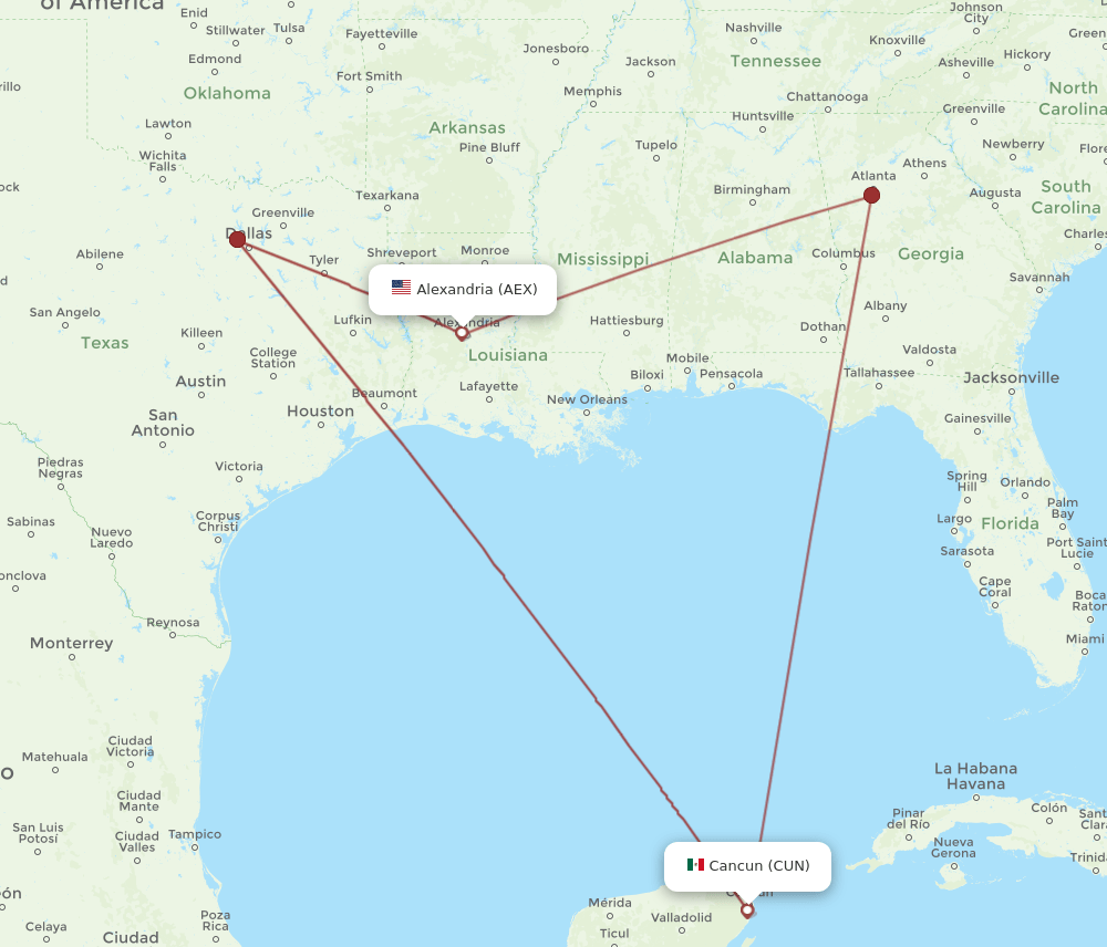 CUN-AEX flight routes