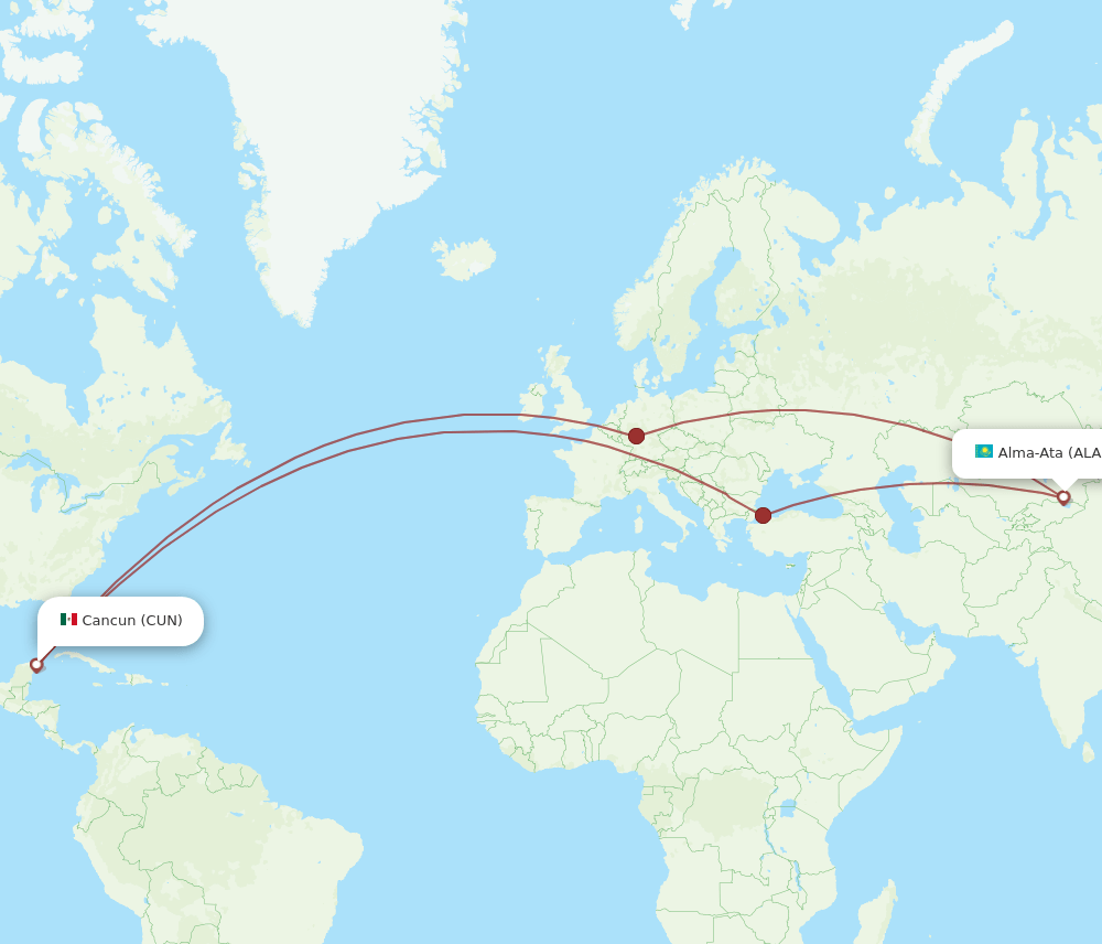 CUN to ALA flights and routes map