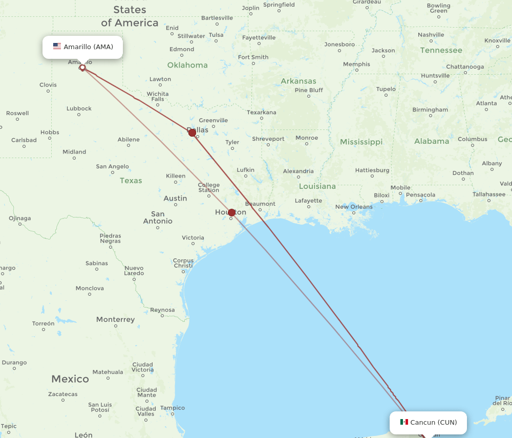 CUN-AMA flight routes