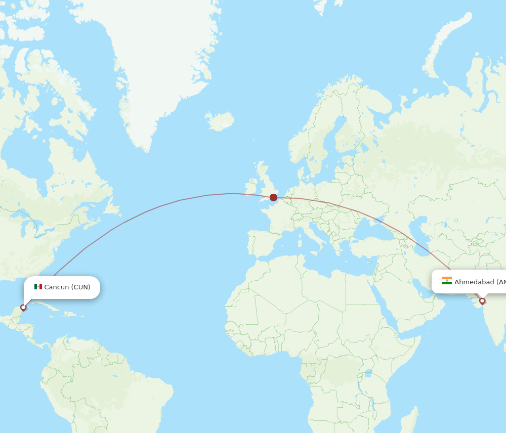 CUN to AMD flights and routes map