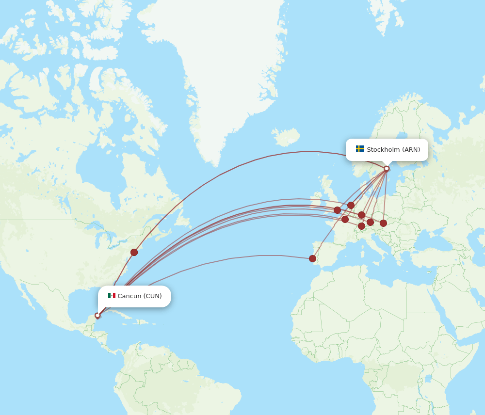 CUN-ARN flight routes