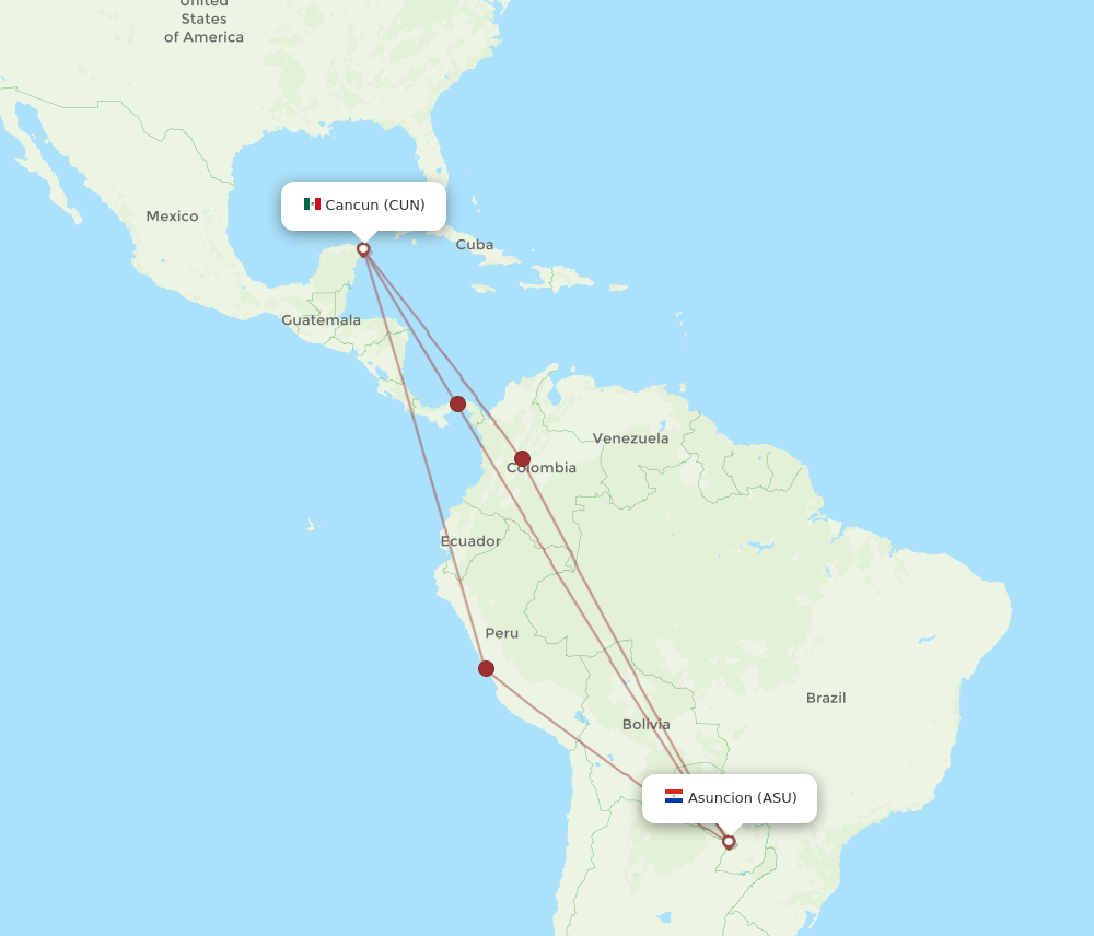 CUN to ASU flights and routes map