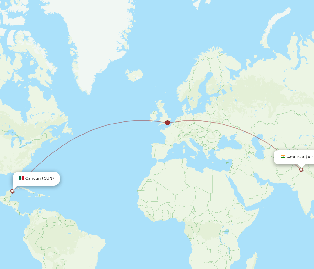 CUN to ATQ flights and routes map