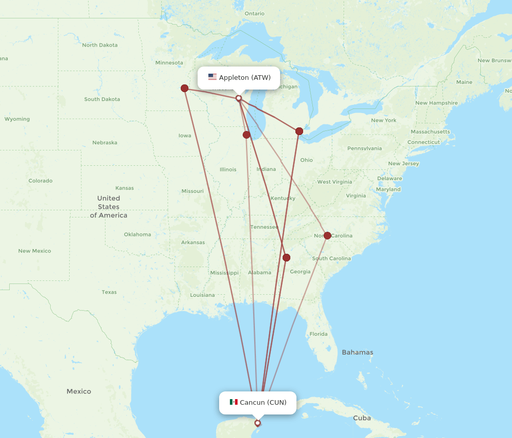 CUN-ATW flight routes