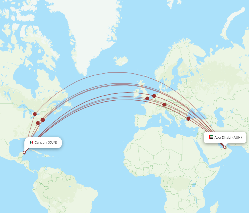 CUN to AUH flights and routes map
