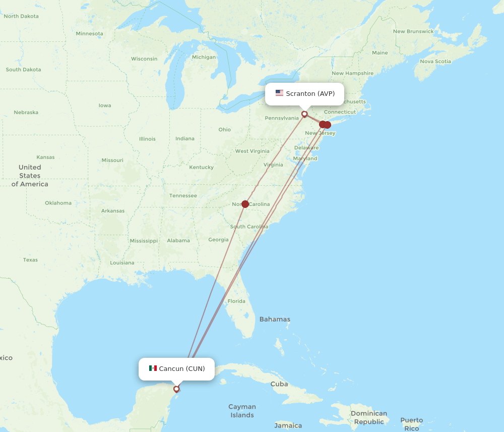 CUN-AVP flight routes