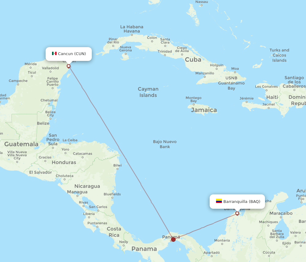 CUN-BAQ flight routes
