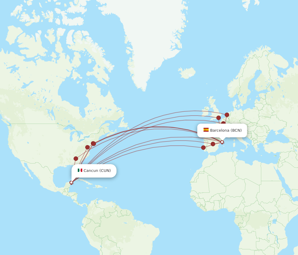 CUN-BCN flight routes