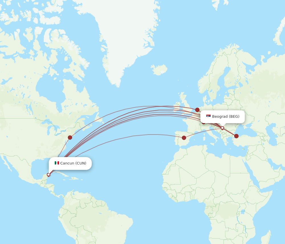 CUN-BEG flight routes