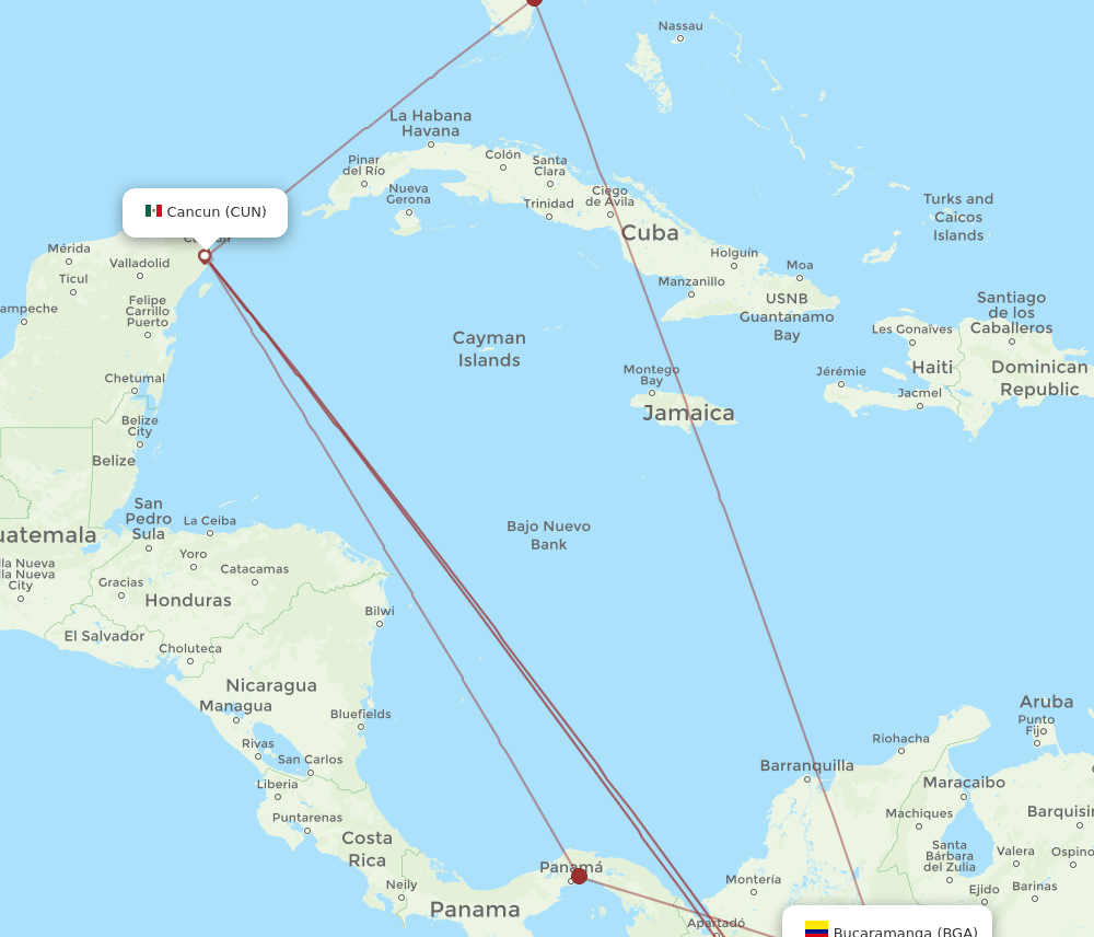 CUN to BGA flights and routes map