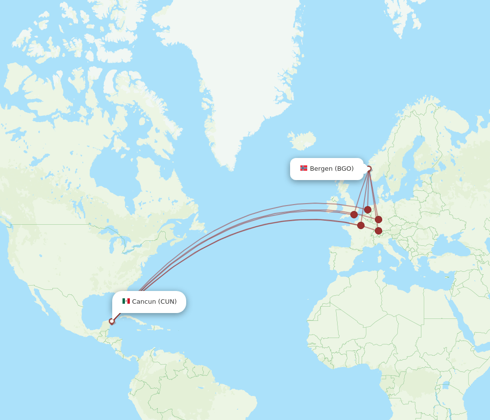 CUN-BGO flight routes