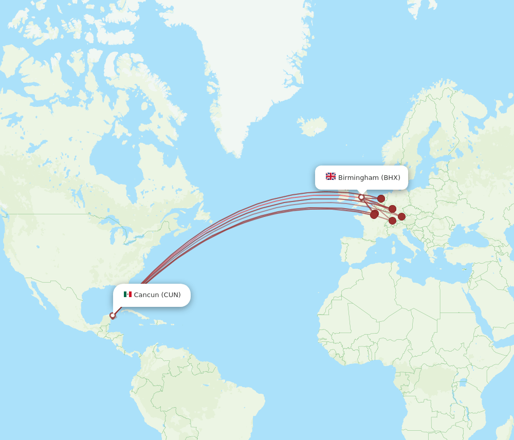 CUN-BHX flight routes