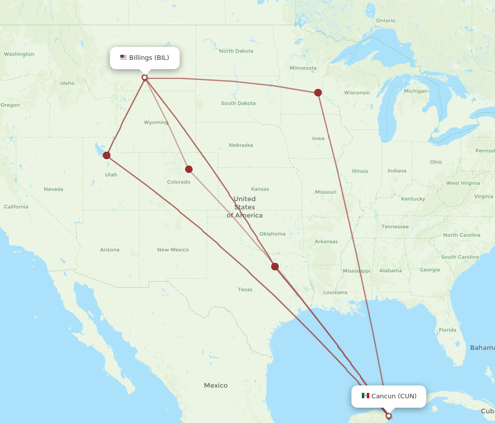 CUN-BIL flight routes