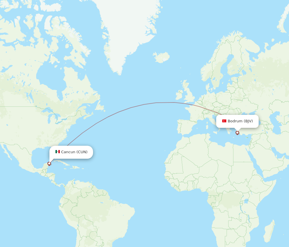 CUN to BJV flights and routes map