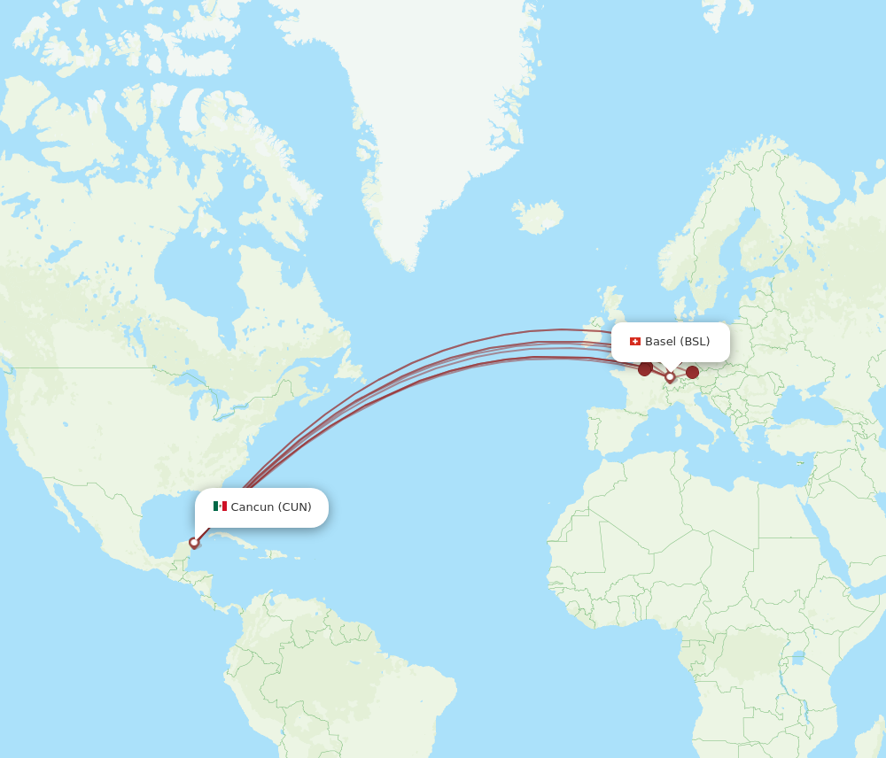 CUN to BSL flights and routes map