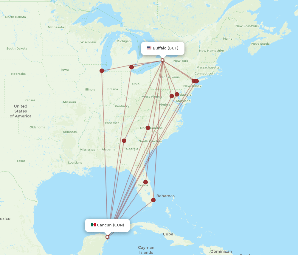 CUN-BUF flight routes