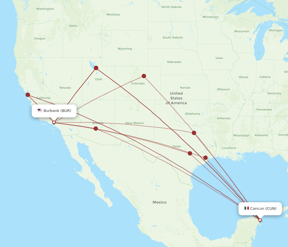 CUN-BUR flight routes