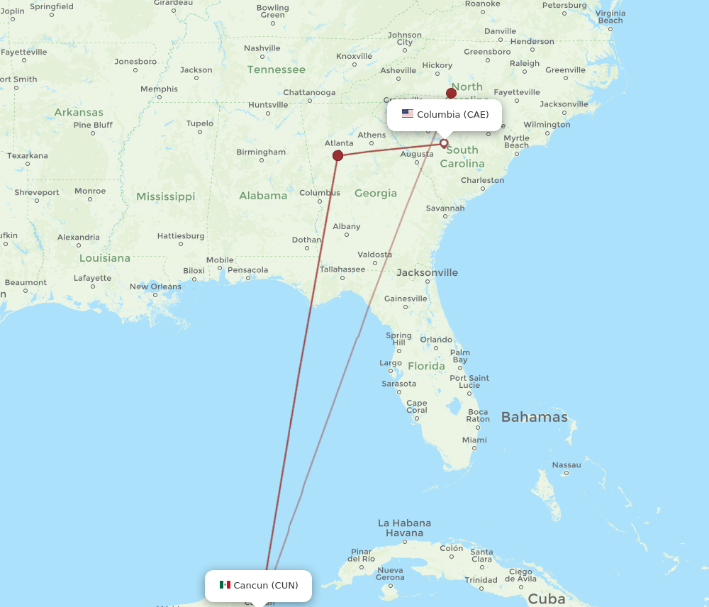 CUN-CAE flight routes