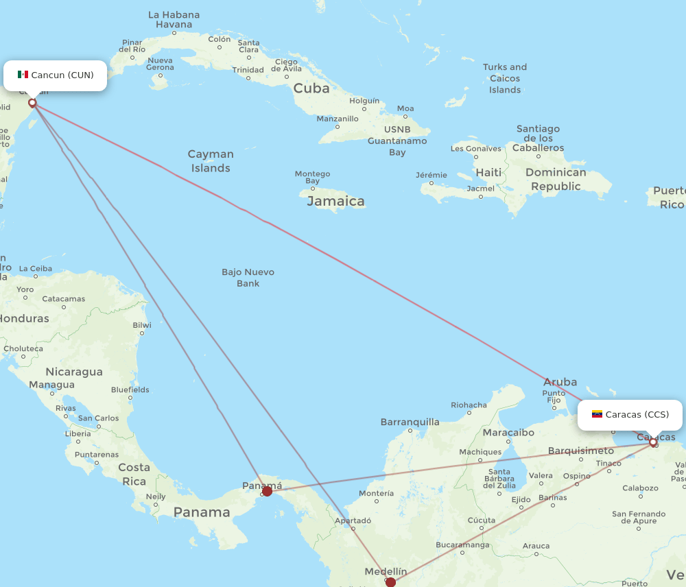 CUN-CCS flight routes