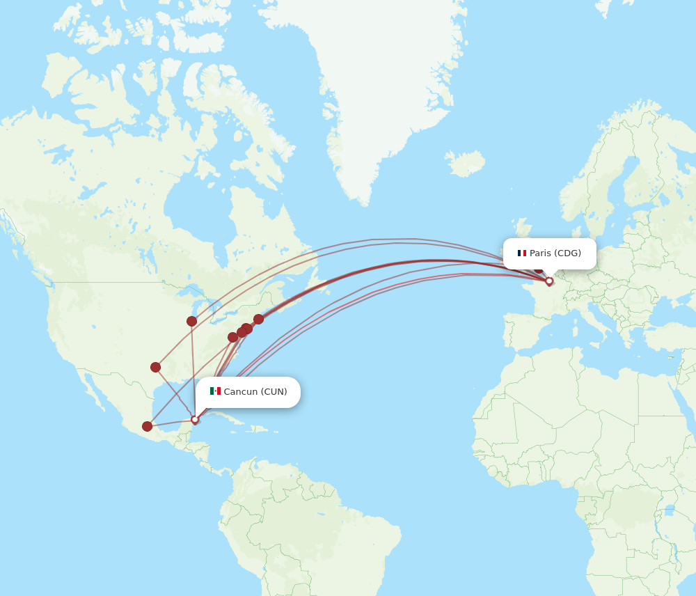 CUN-CDG flight routes