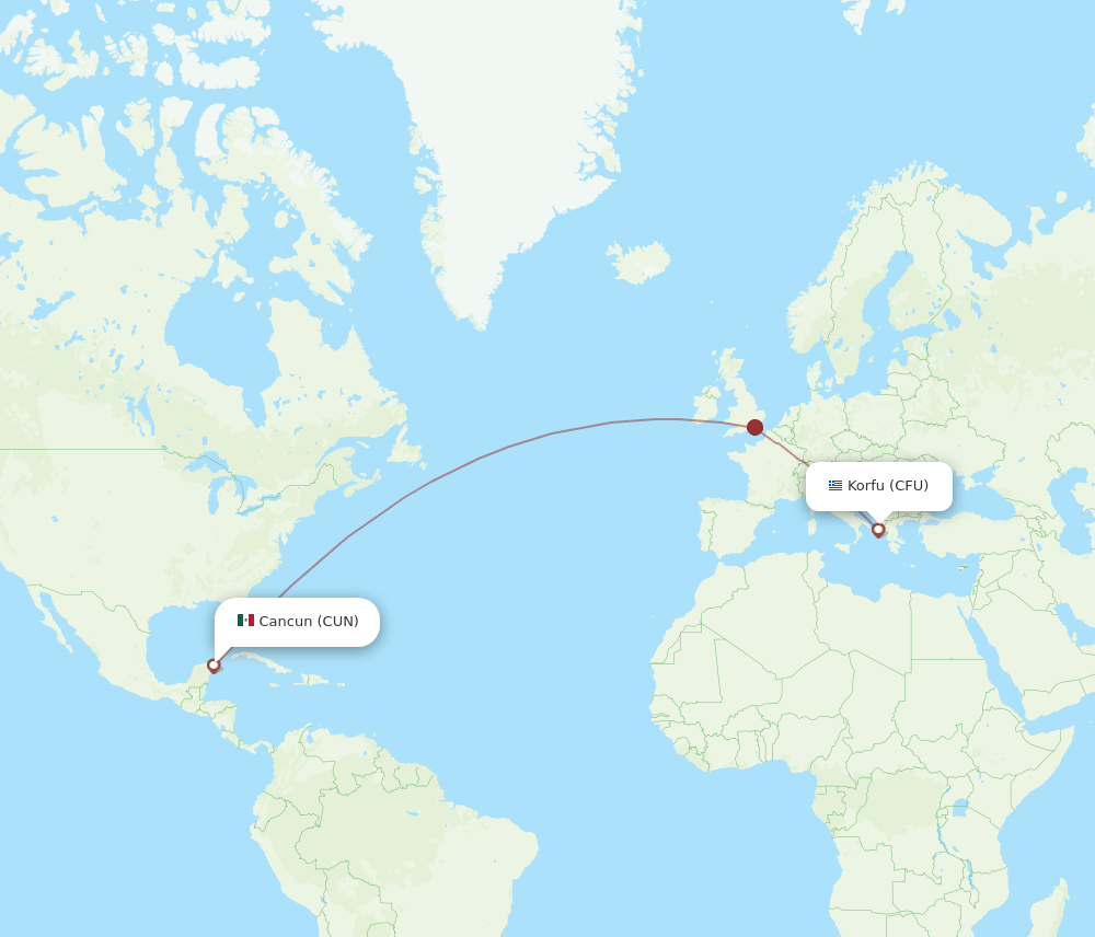 CUN to CFU flights and routes map
