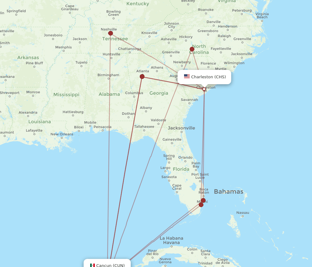 CUN-CHS flight routes