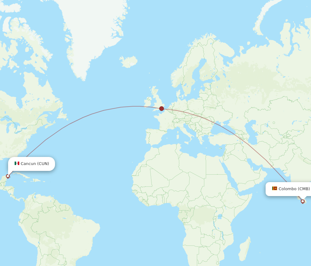 CUN-CMB flight routes