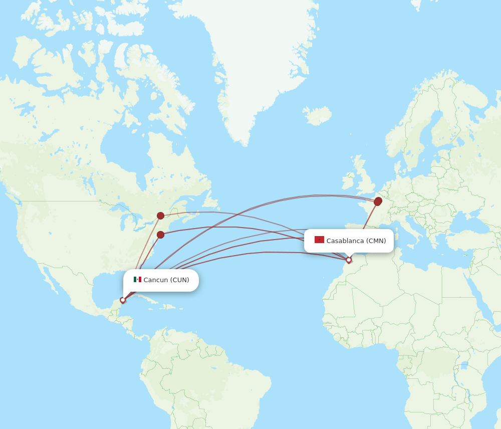 CUN-CMN flight routes