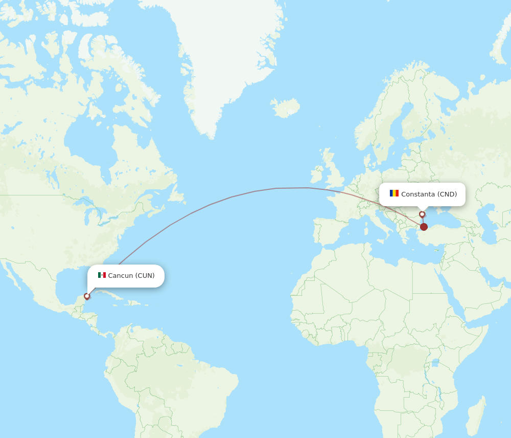 Constanta - Cancun route map and flight paths