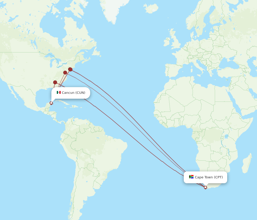 CUN-CPT flight routes