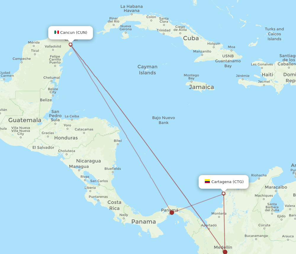 CUN-CTG flight routes