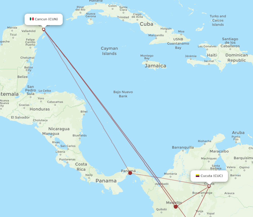 CUN-CUC flight routes