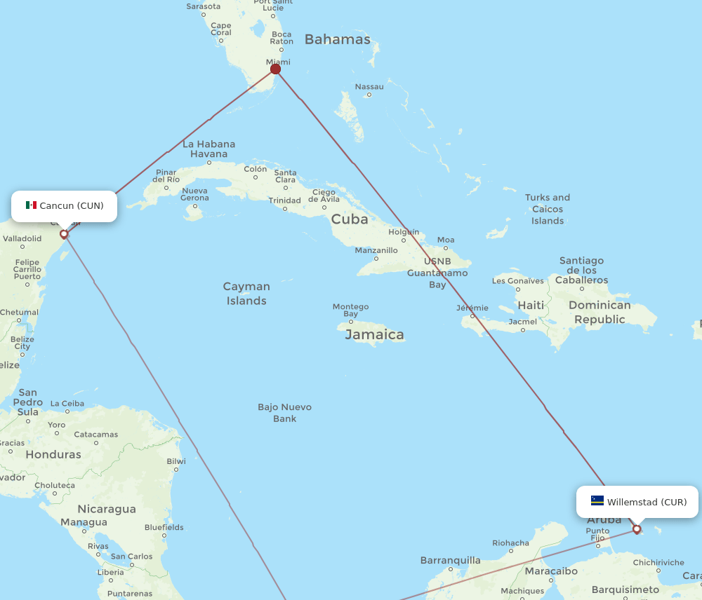 CUN-CUR flight routes