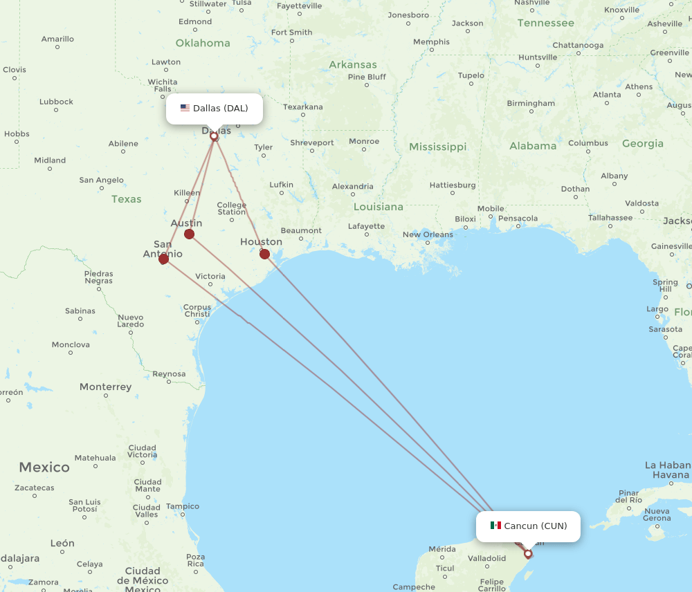 CUN-DAL flight routes