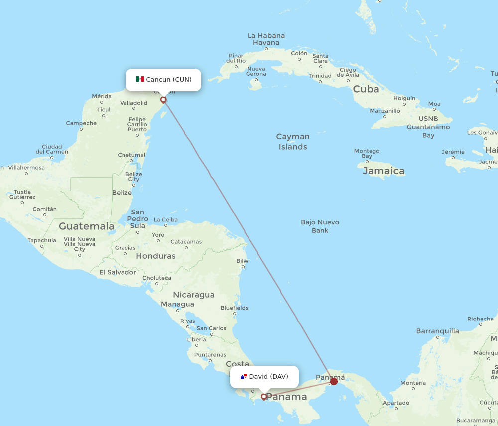 CUN-DAV flight routes