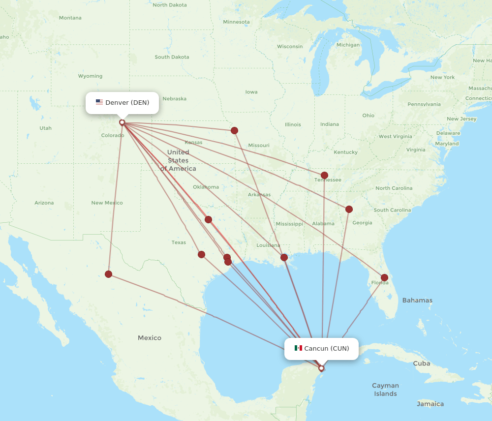 CUN-DEN flight routes