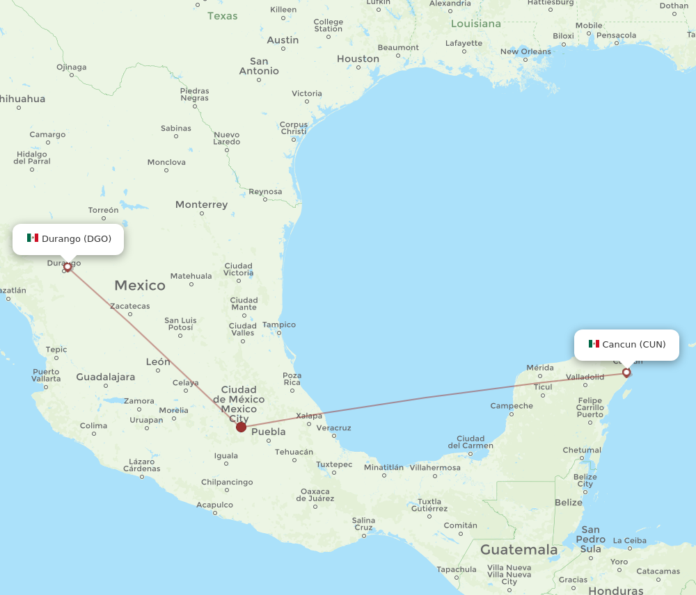 CUN to DGO flights and routes map