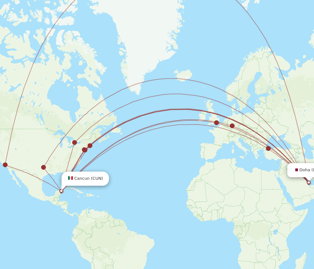 CUN-DOH flight routes