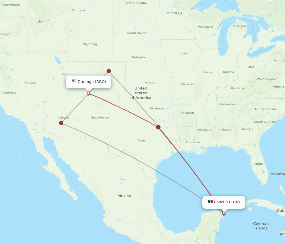 CUN-DRO flight routes