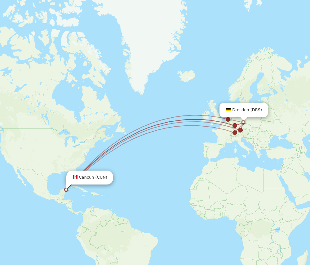 CUN to DRS flights and routes map