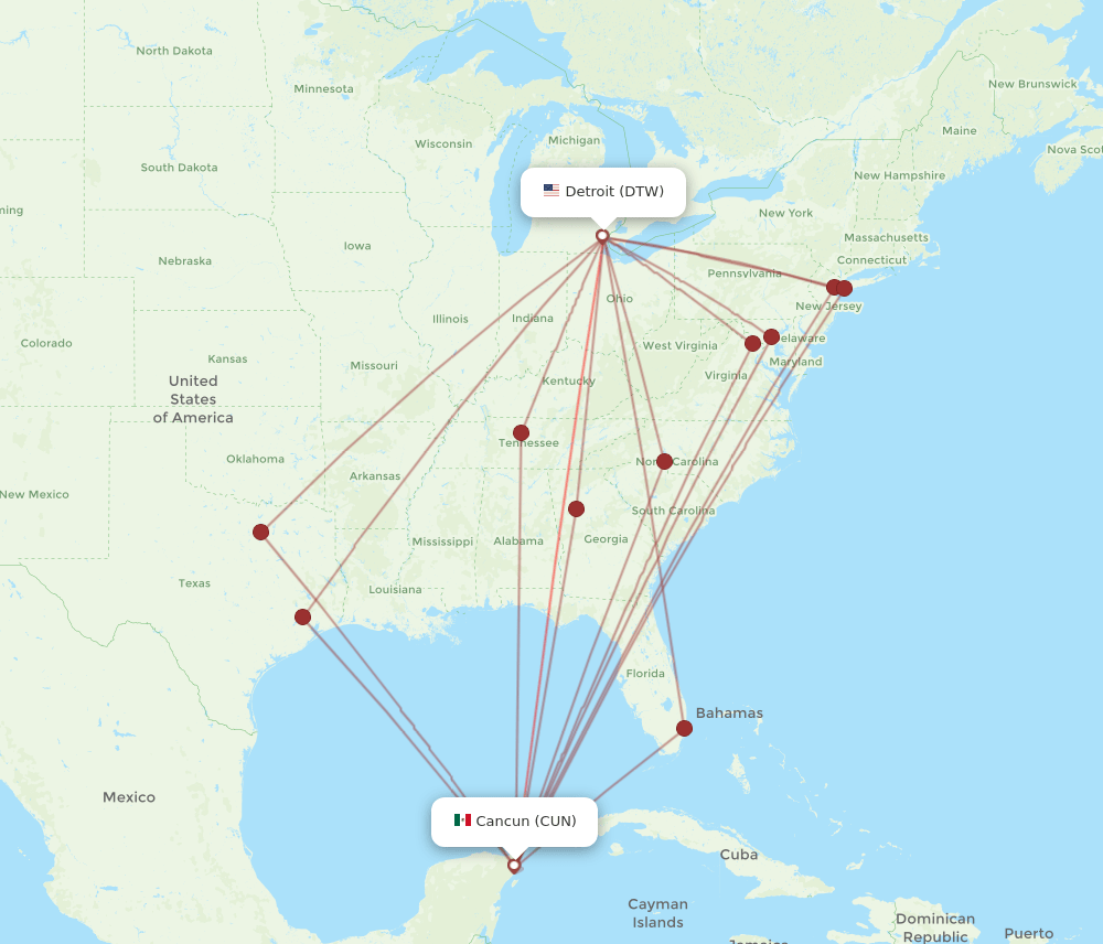 CUN-DTW flight routes