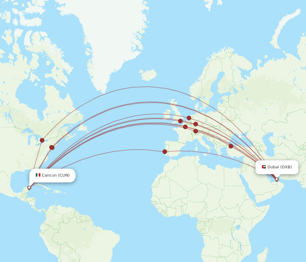 CUN-DXB flight routes