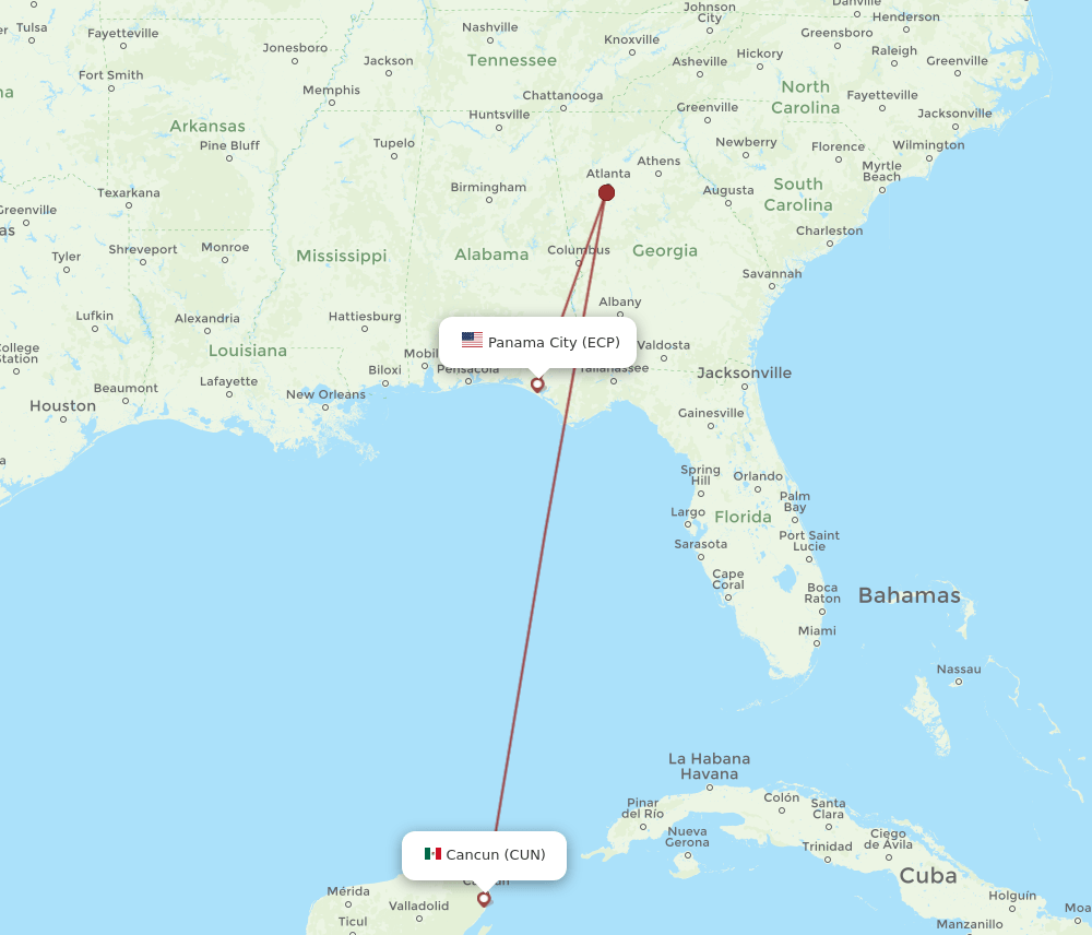 CUN-ECP flight routes