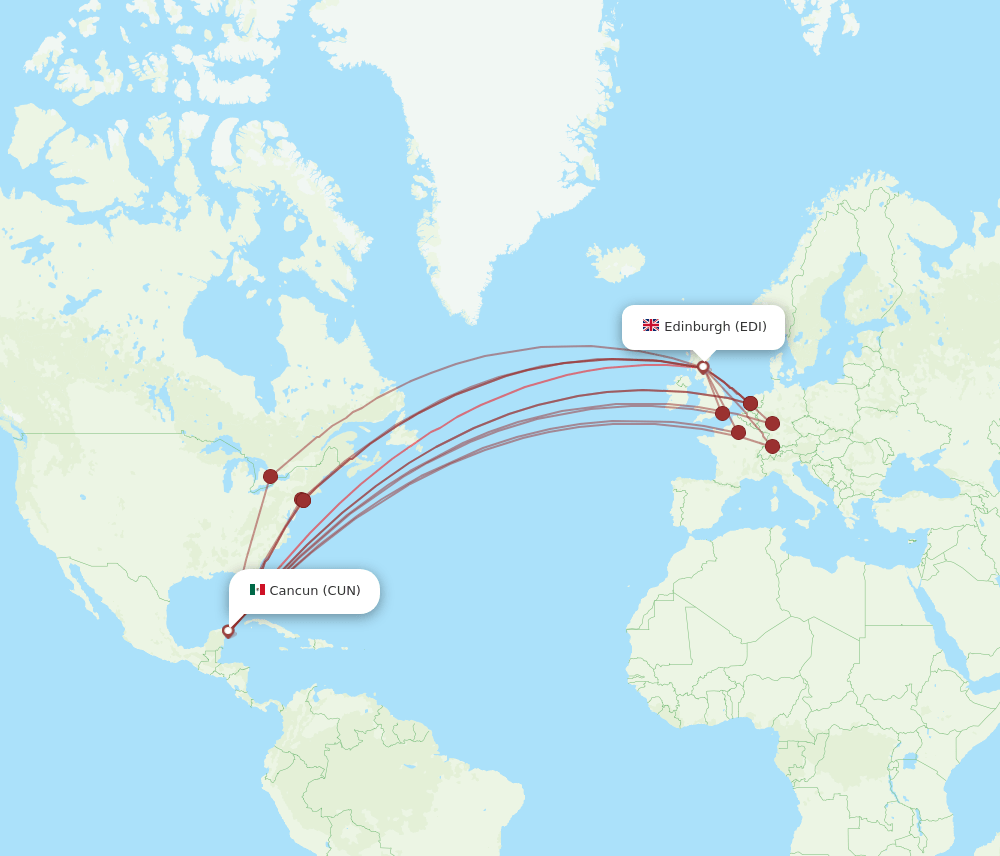CUN-EDI flight routes